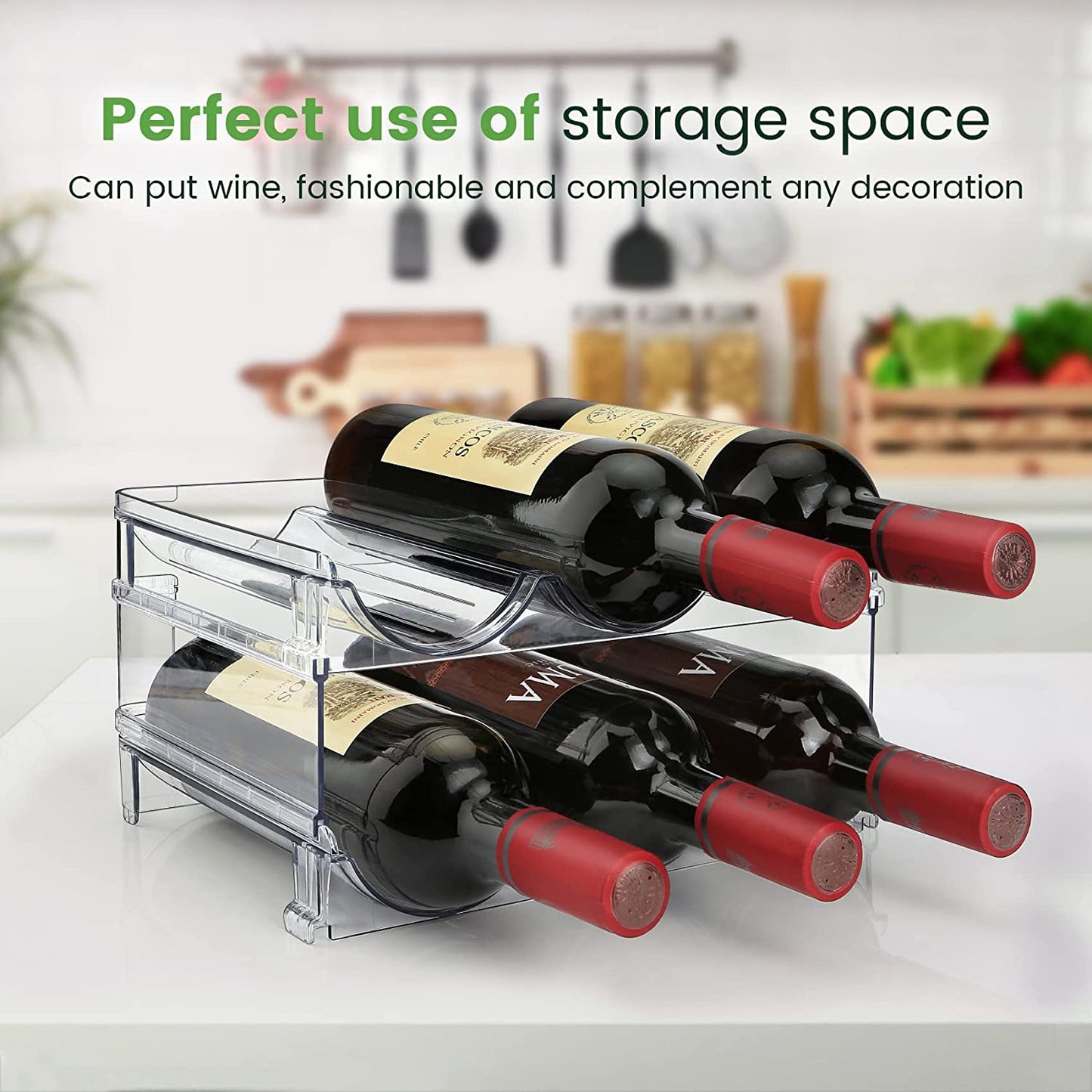 Water Bottle Storage Organizer - 2 Pack Stackable Rack for Cabinet, Fridge, Kitchen, and Pantry