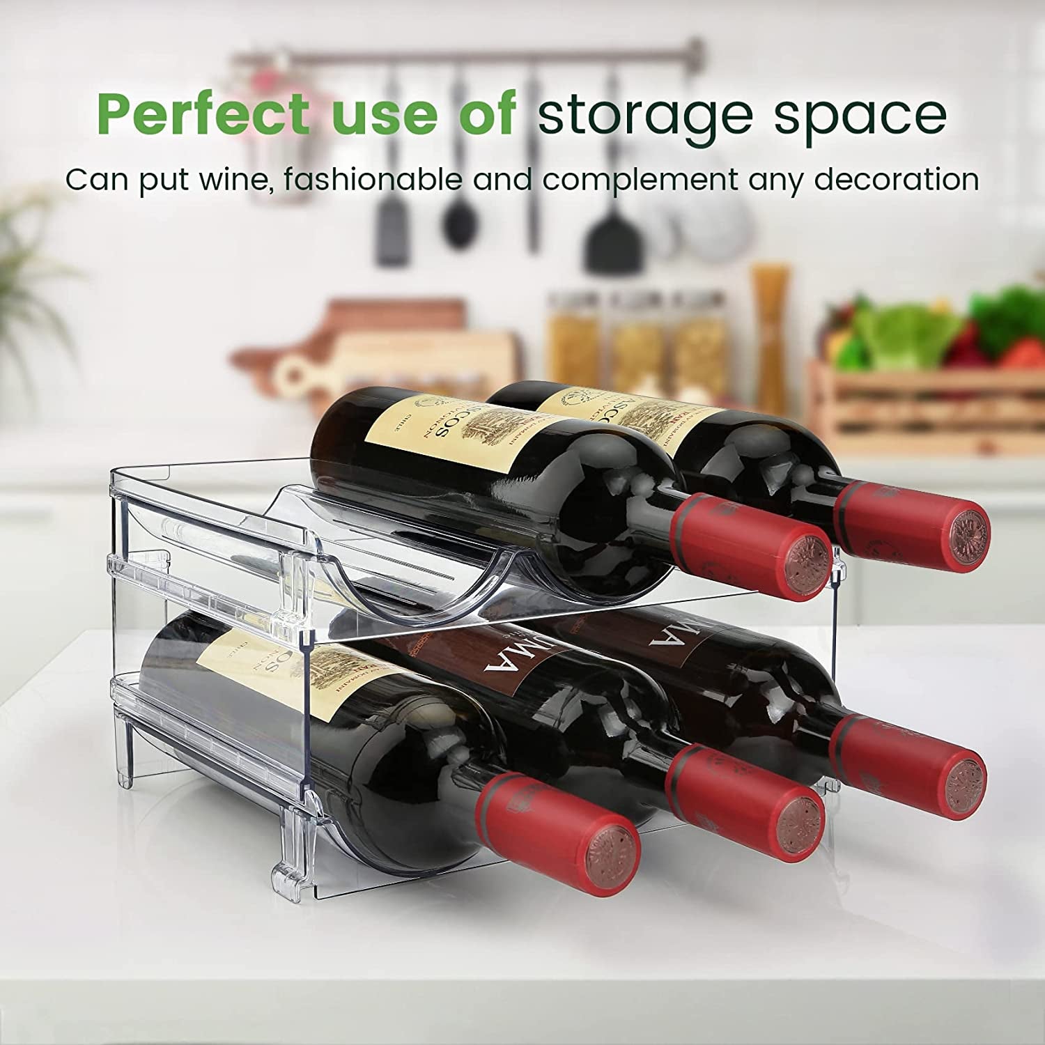 Water Bottle Storage Organizer - 2 Pack Stackable Rack for Cabinet, Fridge, Kitchen, and Pantry