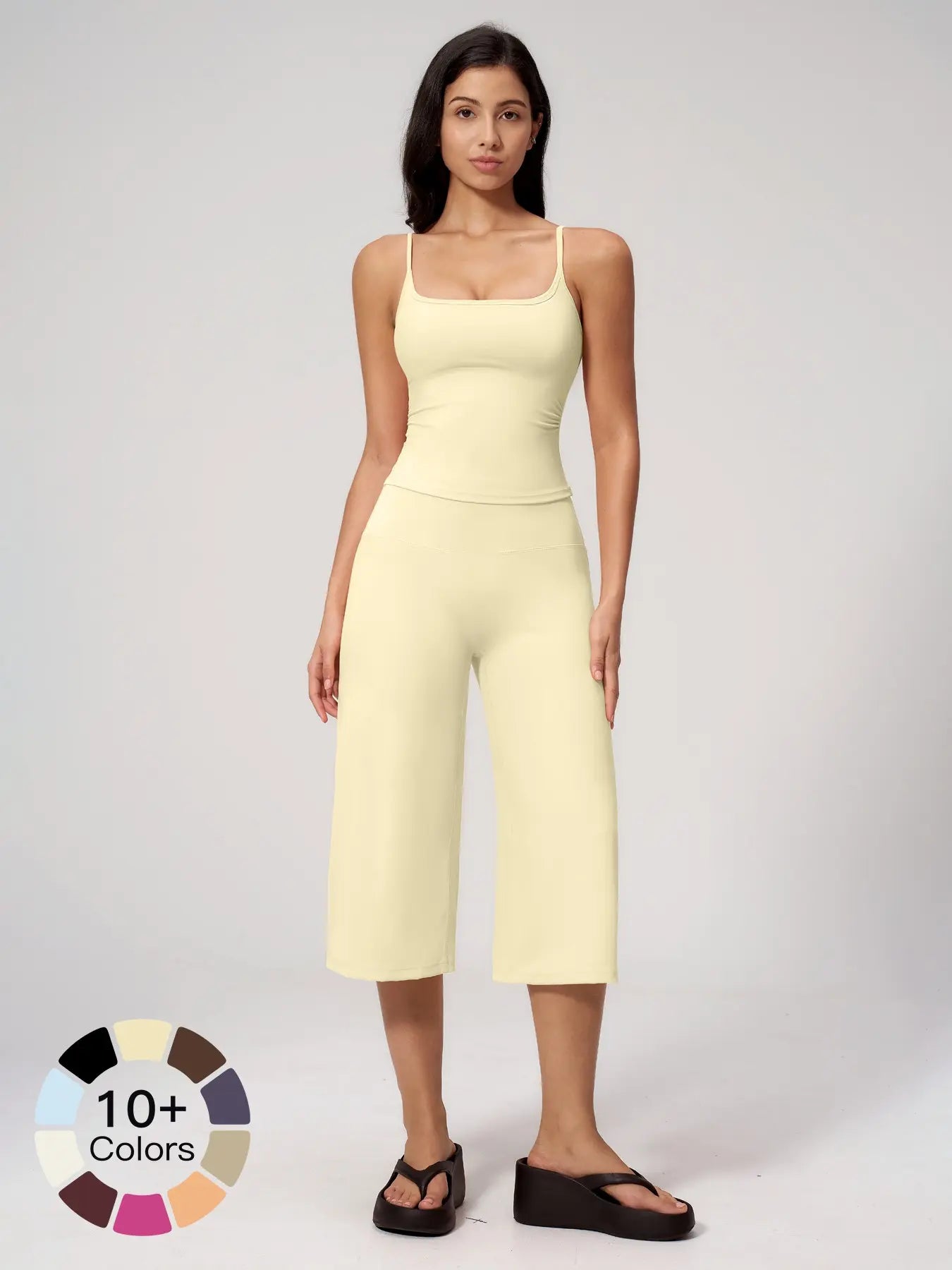 New Yoga Tank Top High Waist Quick-Dry Casual Mid-Length Pants Running Outdoor Athletic Sportswear Yoga Set for Women, Comfortable and Stylish Activewear