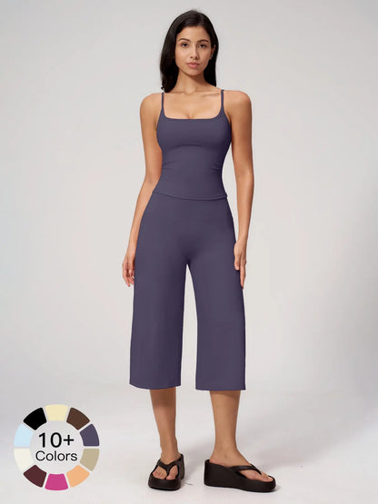New Yoga Tank Top High Waist Quick-Dry Casual Mid-Length Pants Running Outdoor Athletic Sportswear Yoga Set for Women, Comfortable and Stylish Activewear