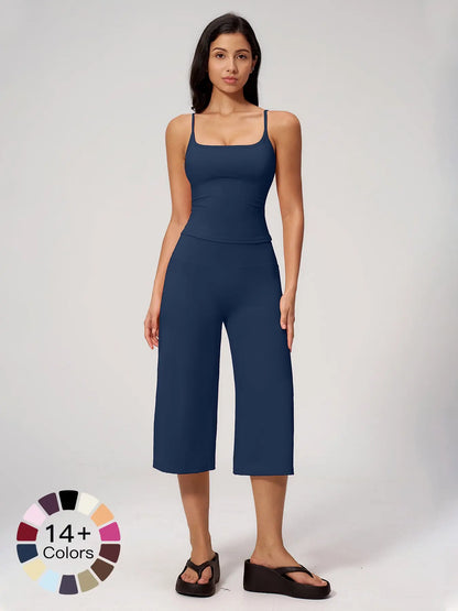 New Yoga Tank Top High Waist Quick-Dry Casual Mid-Length Pants Running Outdoor Athletic Sportswear Yoga Set for Women, Comfortable and Stylish Activewear