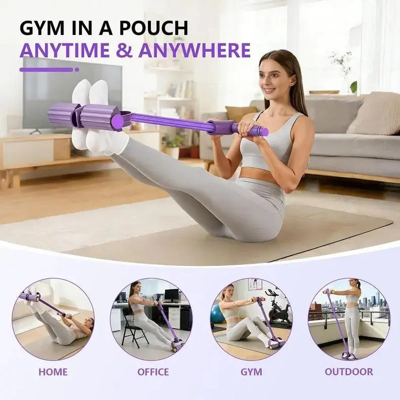 6-Strand Heavy Duty Abdominal Crunch Assist Equipment, Non-Slip Ft Pedal & Resistance Bands, Portable Home Strength Training Tool for Leg & Core Workouts
