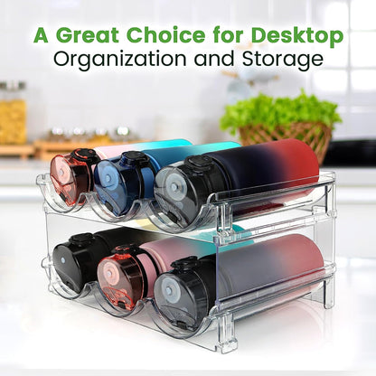 Water Bottle Storage Organizer - 2 Pack Stackable Rack for Cabinet, Fridge, Kitchen, and Pantry