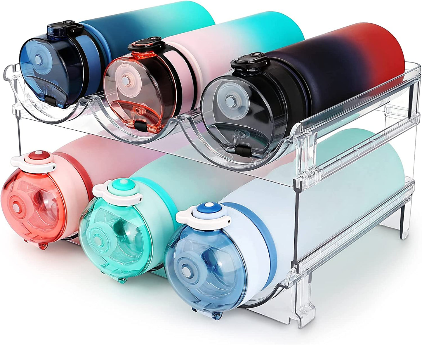 Water Bottle Storage Organizer - 2 Pack Stackable Rack for Cabinet, Fridge, Kitchen, and Pantry