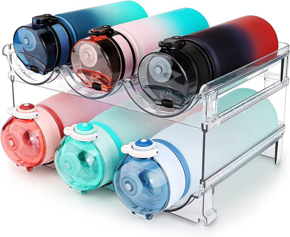 Water Bottle Storage Organizer - 2 Pack Stackable Rack for Cabinet, Fridge, Kitchen, and Pantry