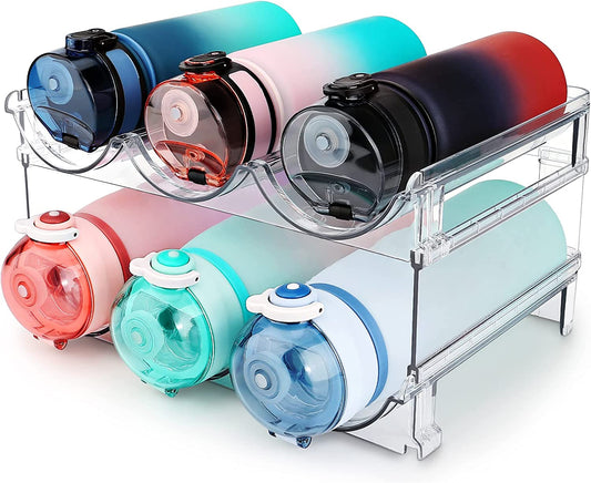 Water Bottle Storage Organizer - 2 Pack Stackable Rack for Cabinet, Fridge, Kitchen, and Pantry