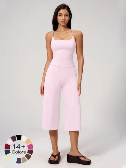 New Yoga Tank Top High Waist Quick-Dry Casual Mid-Length Pants Running Outdoor Athletic Sportswear Yoga Set for Women, Comfortable and Stylish Activewear