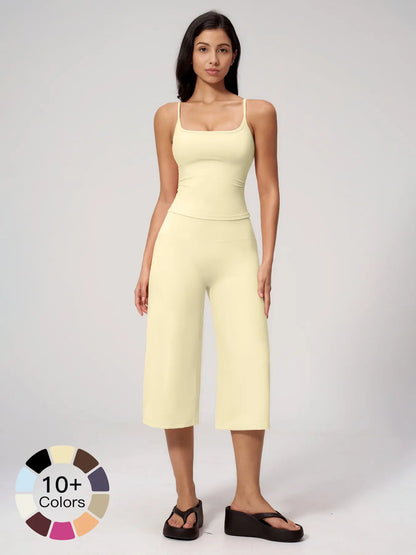 New Yoga Tank Top High Waist Quick-Dry Casual Mid-Length Pants Running Outdoor Athletic Sportswear Yoga Set for Women, Comfortable and Stylish Activewear