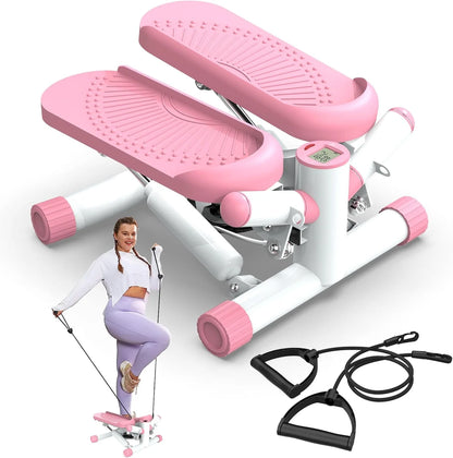 Steppers for Exercise at Home, Twist Stepper with 350LBS Loading Capacity, Mini Stepper with Resistance Bands, Hydraulic Fitness Stair Stepper for Home with LCD Monitor