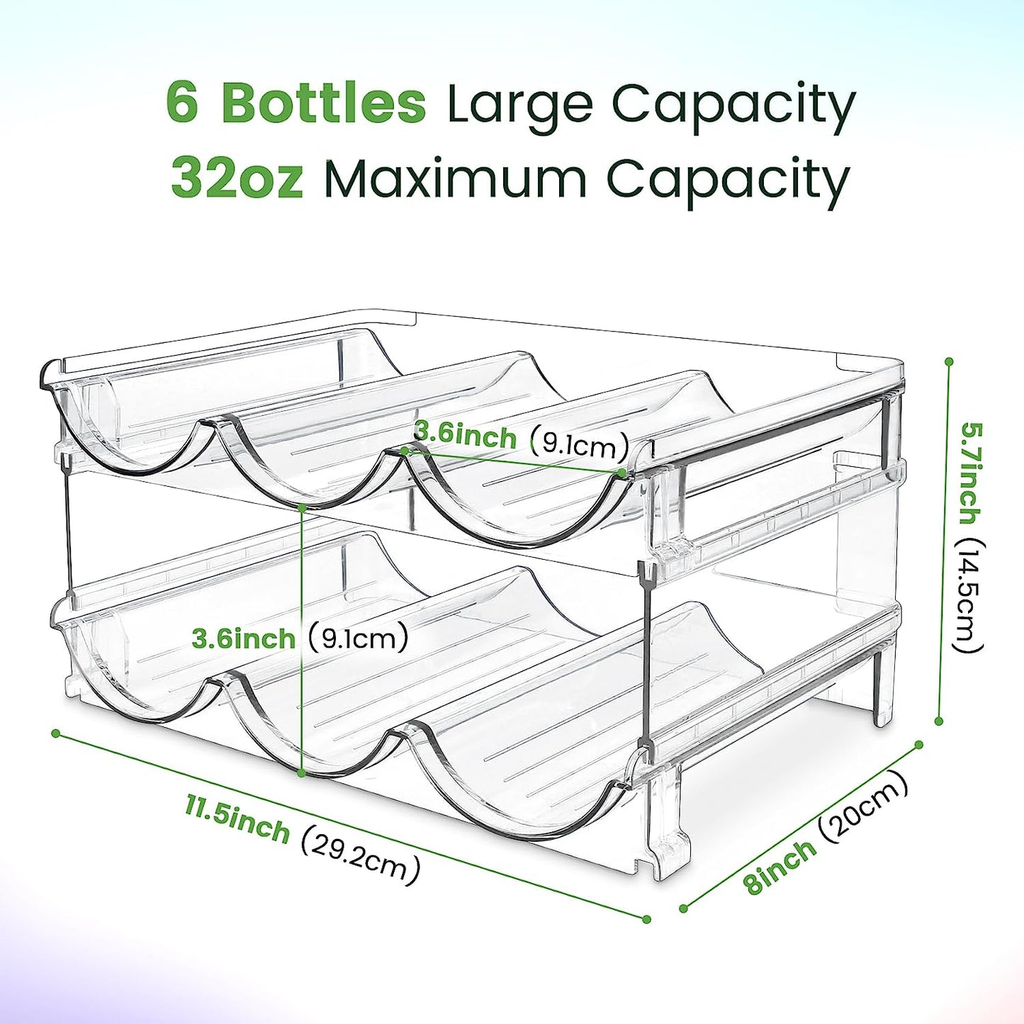 Water Bottle Storage Organizer - 2 Pack Stackable Rack for Cabinet, Fridge, Kitchen, and Pantry