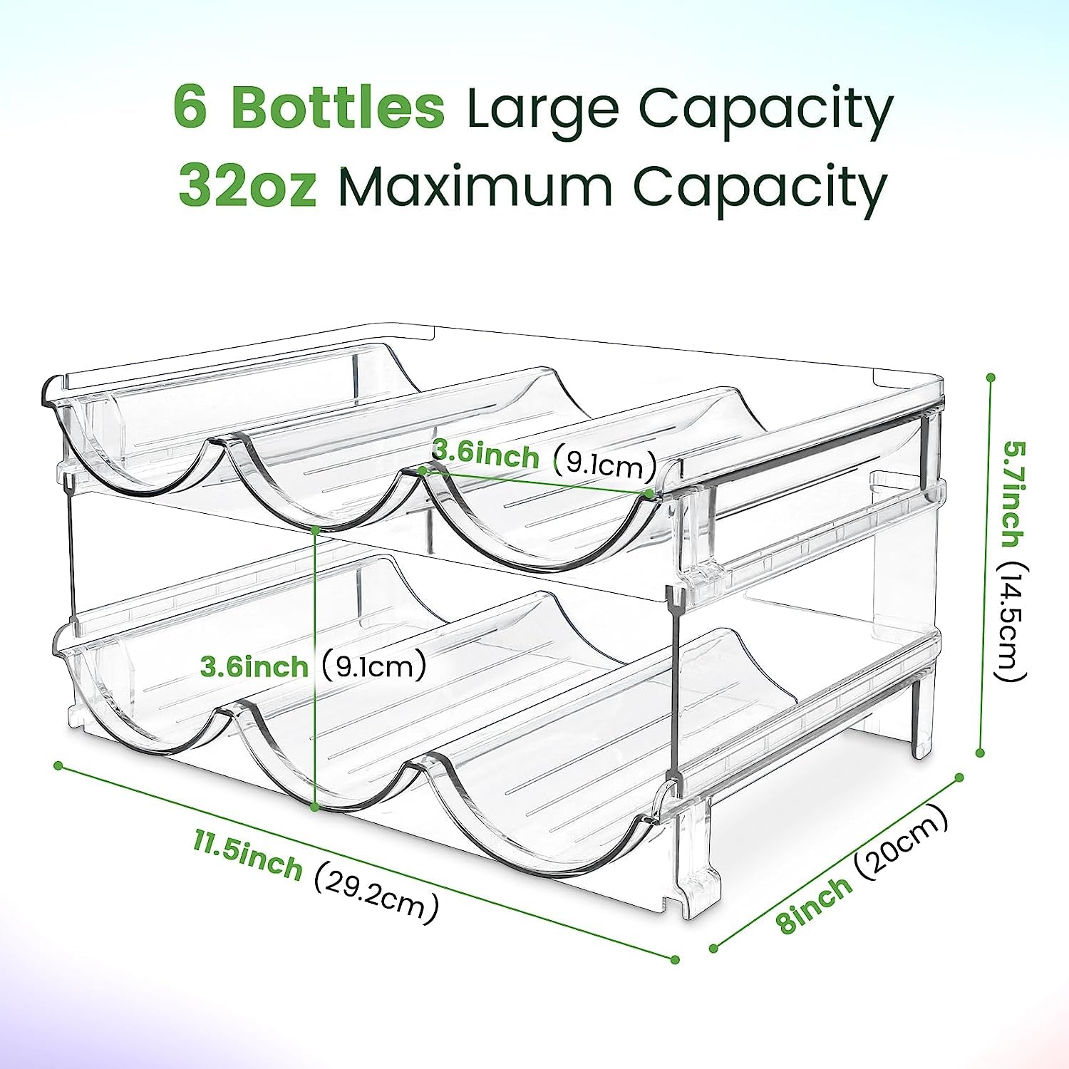 Water Bottle Storage Organizer - 2 Pack Stackable Rack for Cabinet, Fridge, Kitchen, and Pantry