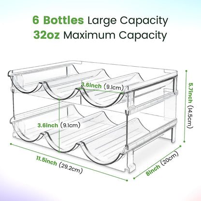 Water Bottle Storage Organizer - 2 Pack Stackable Rack for Cabinet, Fridge, Kitchen, and Pantry