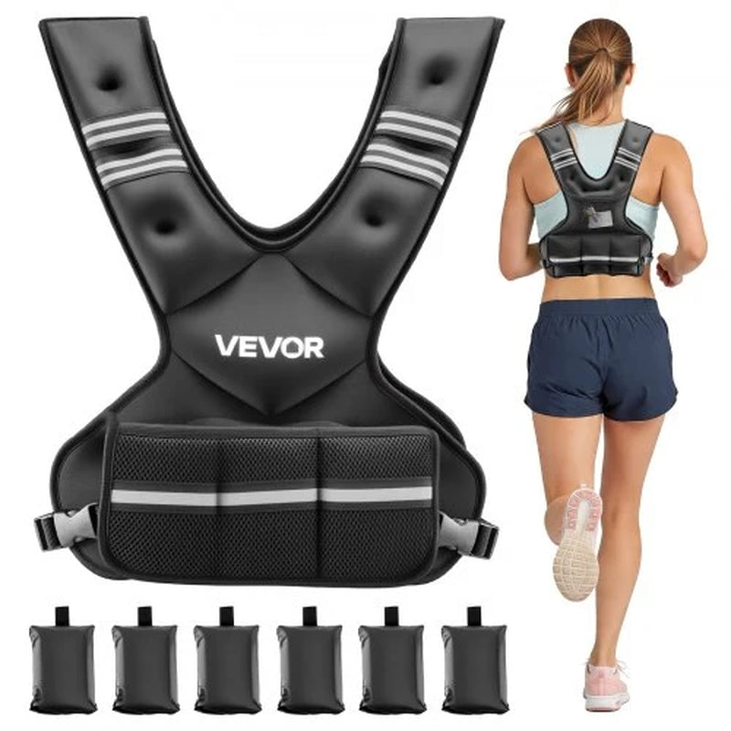 Adjustable Weighted Vest, 11-20Lb Weight Vest with 6 Ironsand Weights and Reflective Stripe, Body Weight Vest Exercise Set for Men Women, Workout Equipment for Strength Training Running Jogging