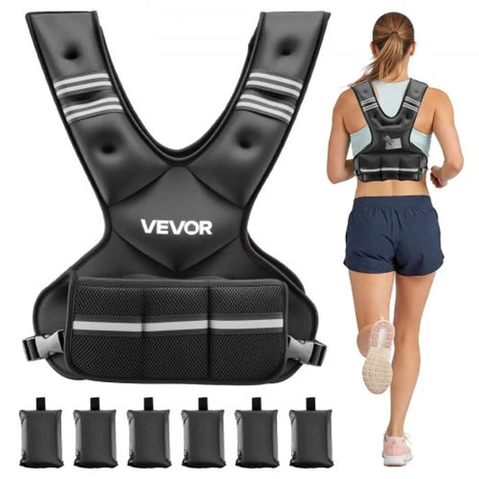 Adjustable Weighted Vest, 11-20Lb Weight Vest with 6 Ironsand Weights and Reflective Stripe, Body Weight Vest Exercise Set for Men Women, Workout Equipment for Strength Training Running Jogging
