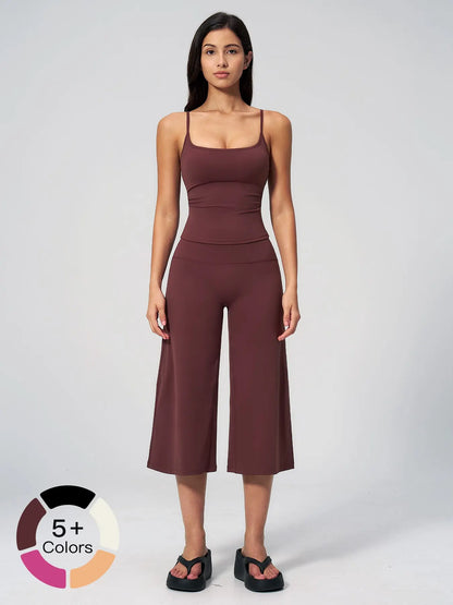 New Yoga Tank Top High Waist Quick-Dry Casual Mid-Length Pants Running Outdoor Athletic Sportswear Yoga Set for Women, Comfortable and Stylish Activewear