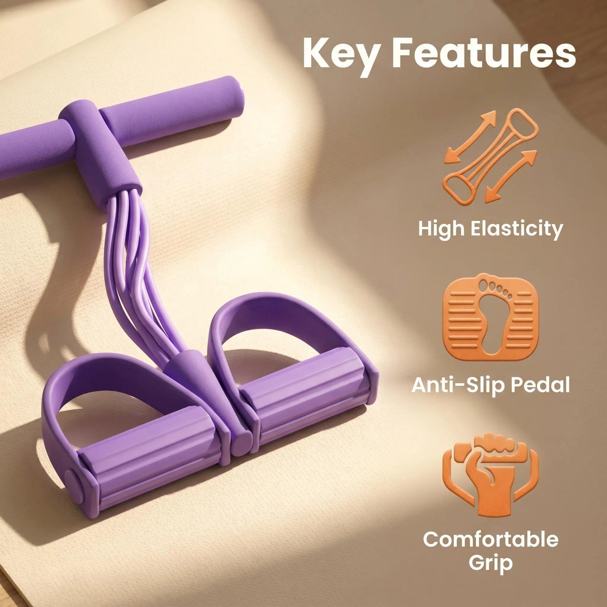 6-Strand Heavy Duty Abdominal Crunch Assist Equipment, Non-Slip Ft Pedal & Resistance Bands, Portable Home Strength Training Tool for Leg & Core Workouts