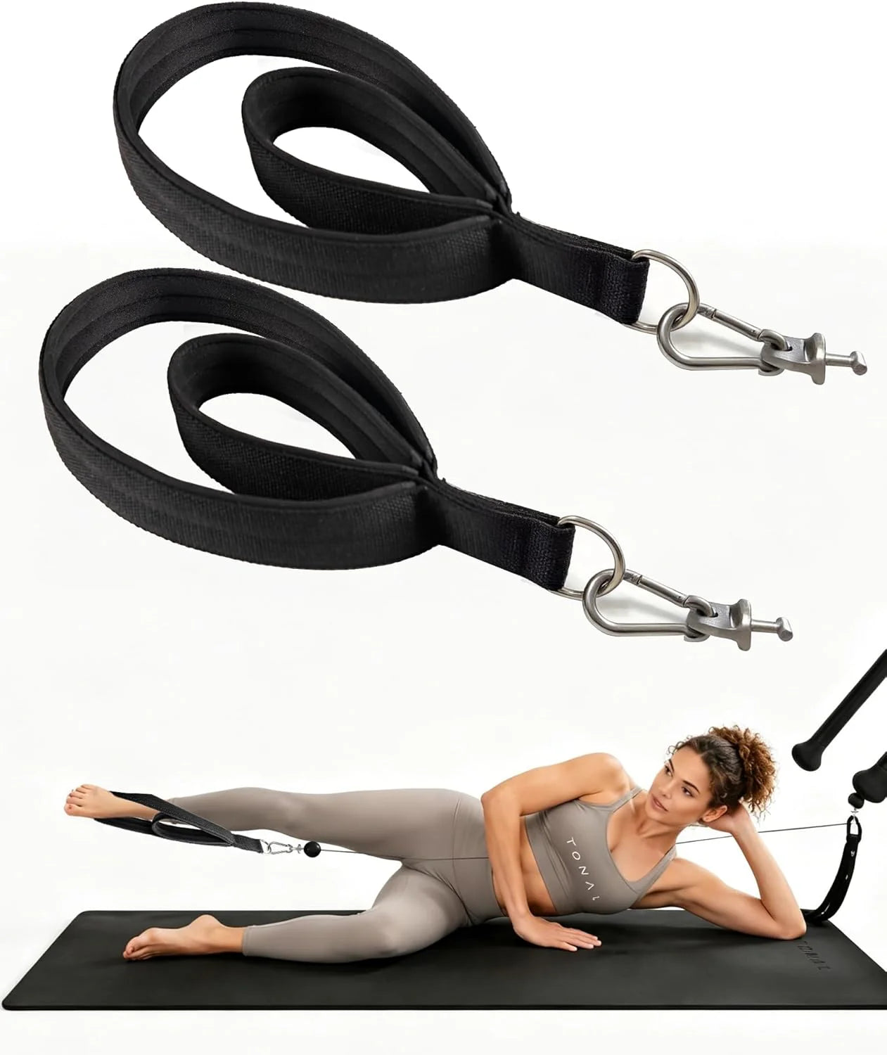 Wonderful Day Upgraded Pilates Loops Compatible with Tonal Smart Home Gym, Soft Thickened Double Loop Straps with Sturdy Adapters, Fitness Accessories for Reformer & Wall Pulley (2 Count)
