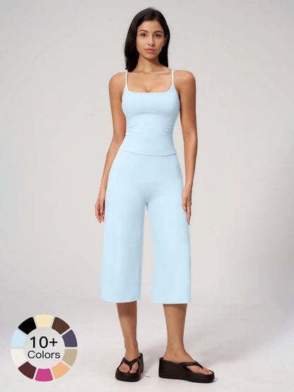 New Yoga Tank Top High Waist Quick-Dry Casual Mid-Length Pants Running Outdoor Athletic Sportswear Yoga Set for Women, Comfortable and Stylish Activewear